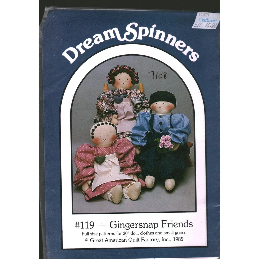 Vintage 1985 DreamSpinners Gingersnap Friends 119 Doll Sewing Pattern 30 Inch‎